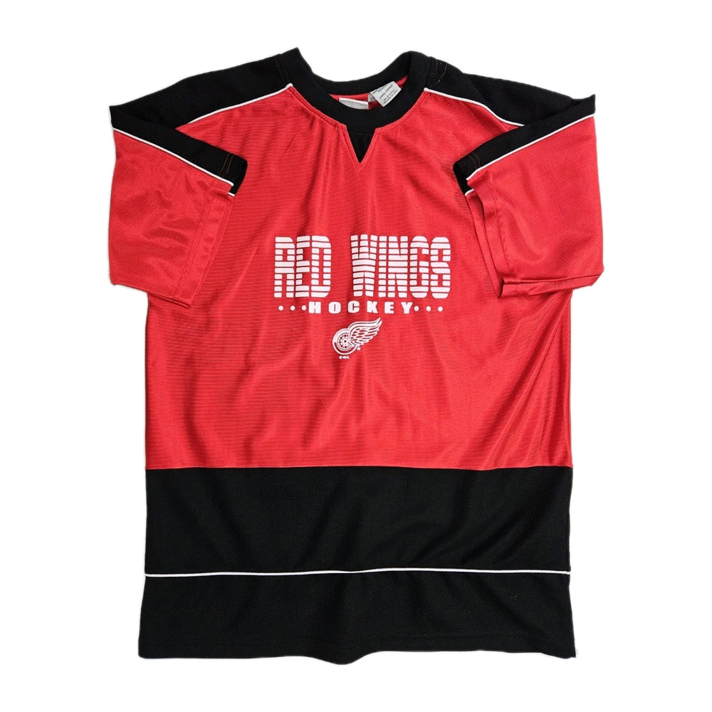 Vintage 90s Detroit Red Wings Jersey Men's Large Short Sleeve Color Block Stripe
